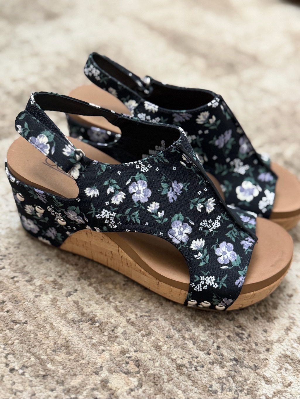 Corkys Carley Floral Wedges With Lavender And White Blooms